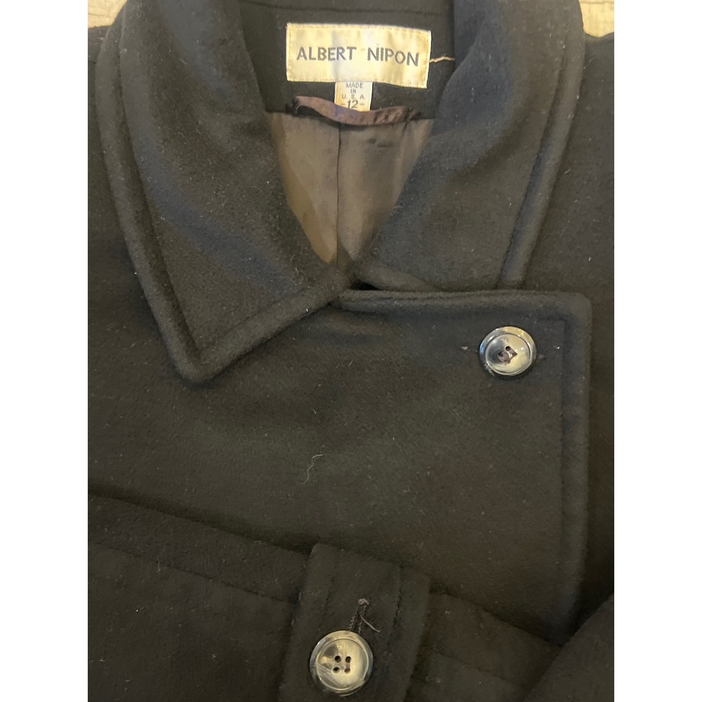Vintage Albert Nipton Black Double Breasted Wool Cashmere Blend Long Coat Sz 12